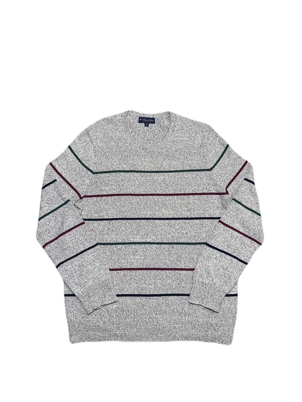 Brooks Brothers Sweater Mens XL Gray Oatmeal Ragg Stripe Supima Cotton Crew